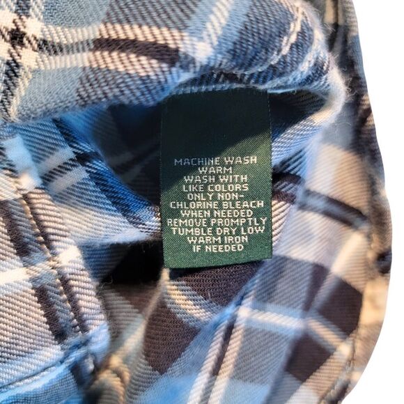 RALPH LAUREN Ruffle Front Plaid Button Up Flannel Shirt Womens L Derby Modest - Picture 8 of 11